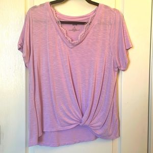 Lavender Lace V-Neck Twist Tee